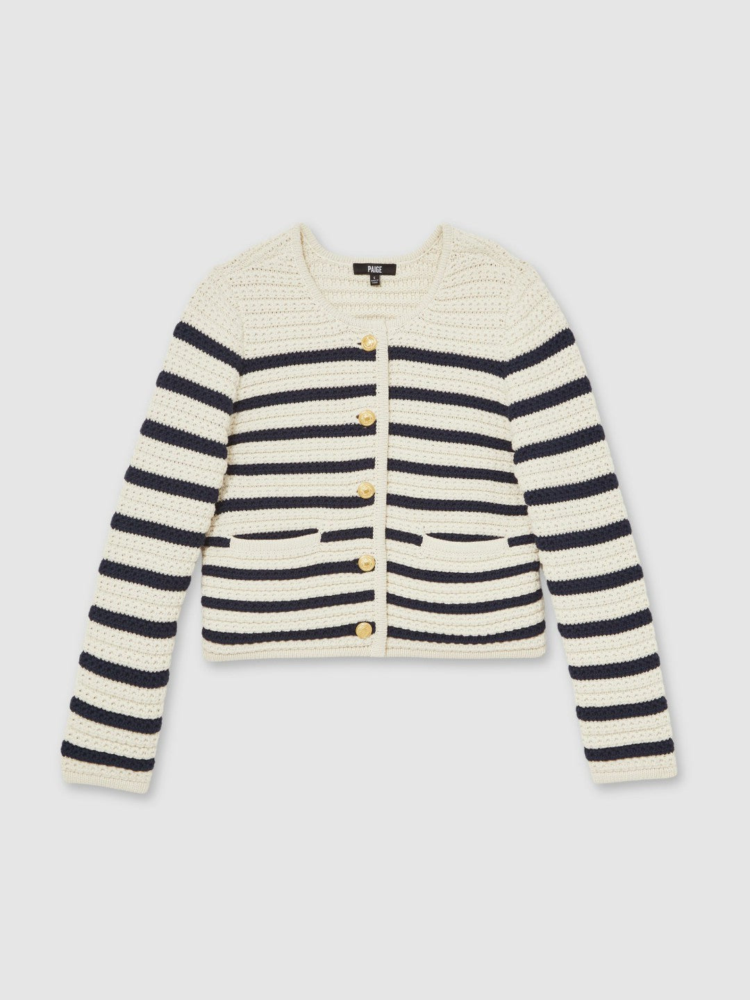 Reiss Deal - Paige Ivory Textured Knit Stripe Cardigan in Ivory