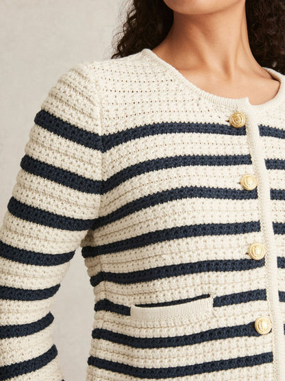 Reiss Deal - Paige Ivory Textured Knit Stripe Cardigan in Ivory