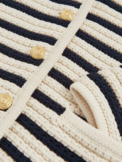 Reiss Deal - Paige Ivory Textured Knit Stripe Cardigan in Ivory