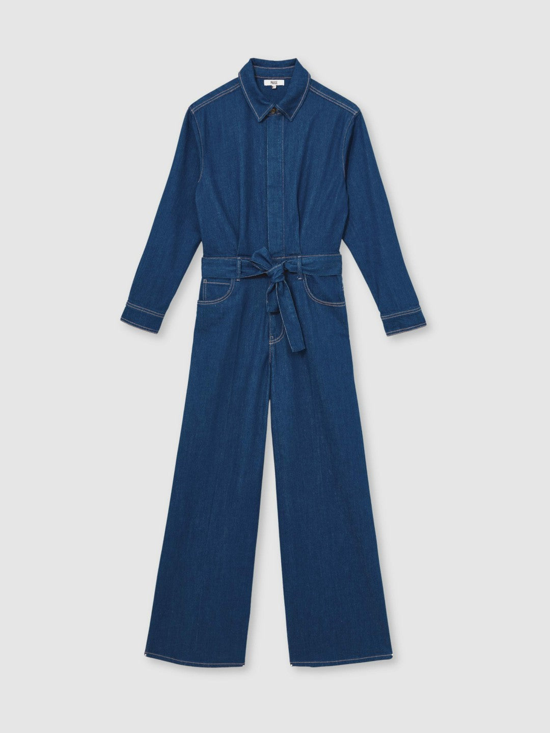 Reiss Popular Choice - Paige Maraya Blue Wide Leg Belted Denim Jumpsuit in Maraya Blue