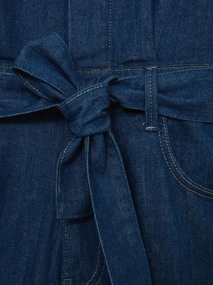 Reiss Popular Choice - Paige Maraya Blue Wide Leg Belted Denim Jumpsuit in Maraya Blue