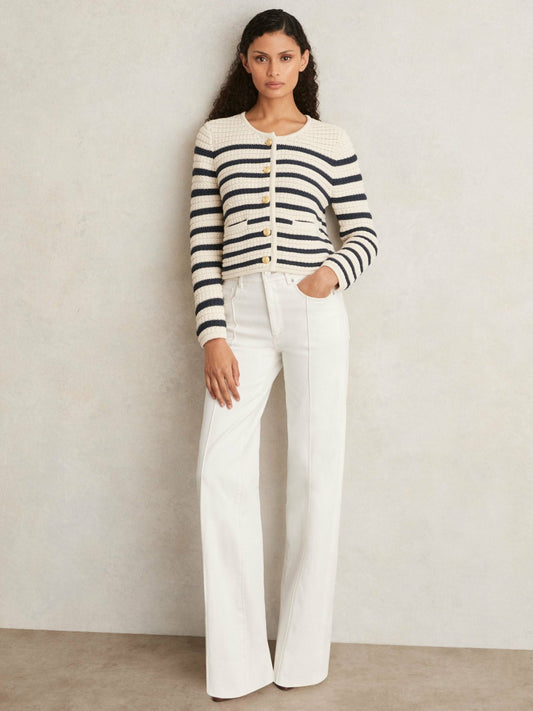 Reiss Savings - Paige Ecru Wide Leg Pintuck Jeans in Ecru
