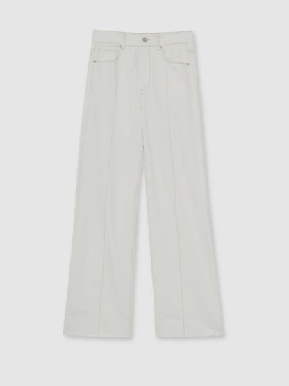 Reiss Savings - Paige Ecru Wide Leg Pintuck Jeans in Ecru