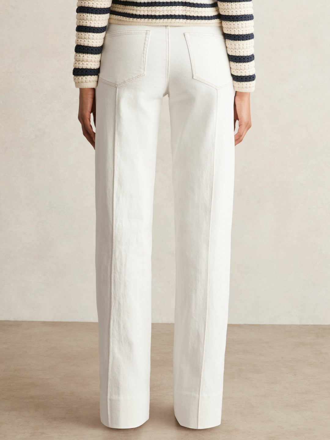 Reiss Savings - Paige Ecru Wide Leg Pintuck Jeans in Ecru