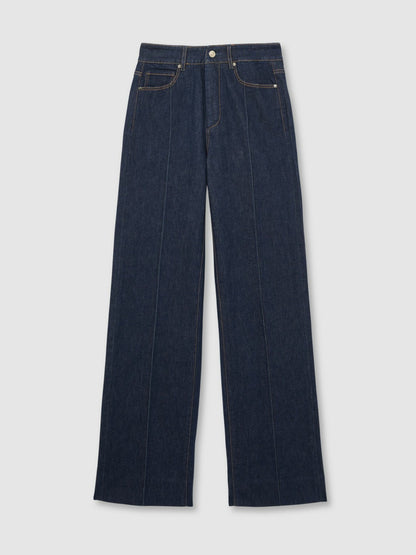 Reiss Value - Paige Wide Leg Pintuck Jeans in Anais Blue