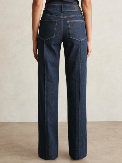 Reiss Value - Paige Wide Leg Pintuck Jeans in Anais Blue