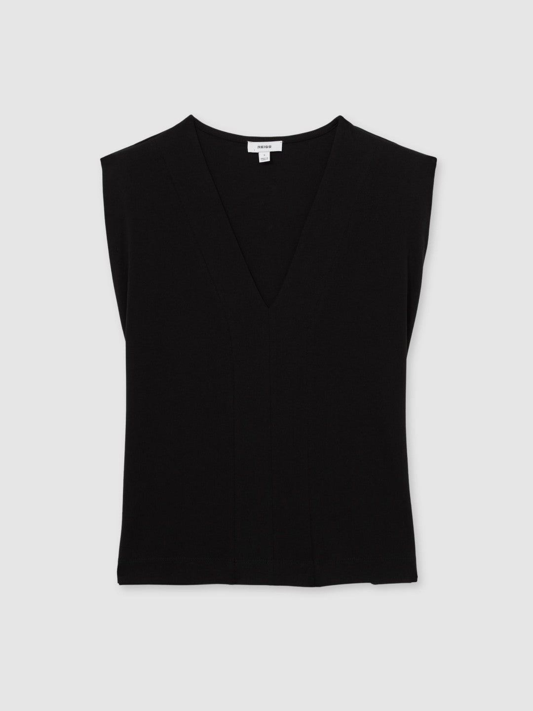Reiss Popular Choice - Cotton Shoulder-Pad V-Neck Top in Black
