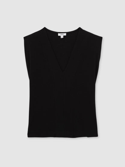 Reiss Popular Choice - Cotton Shoulder-Pad V-Neck Top in Black