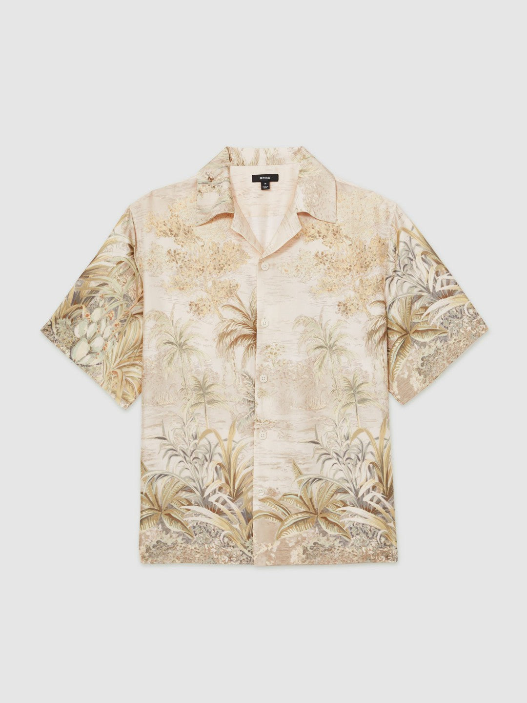 Reiss Affordable - Jungle Print Cuban-Collar Shirt in Soft Sage Green