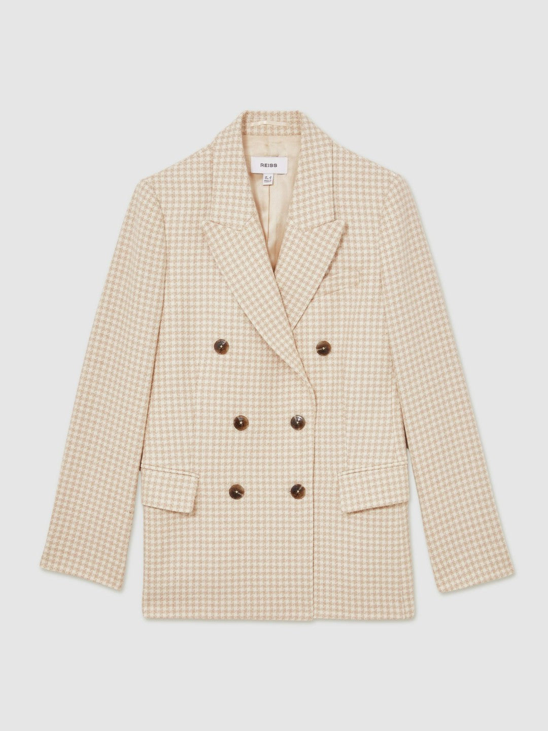 Reiss Affordable - Petite Double Breasted Check Blazer With Wool in Neutral Check