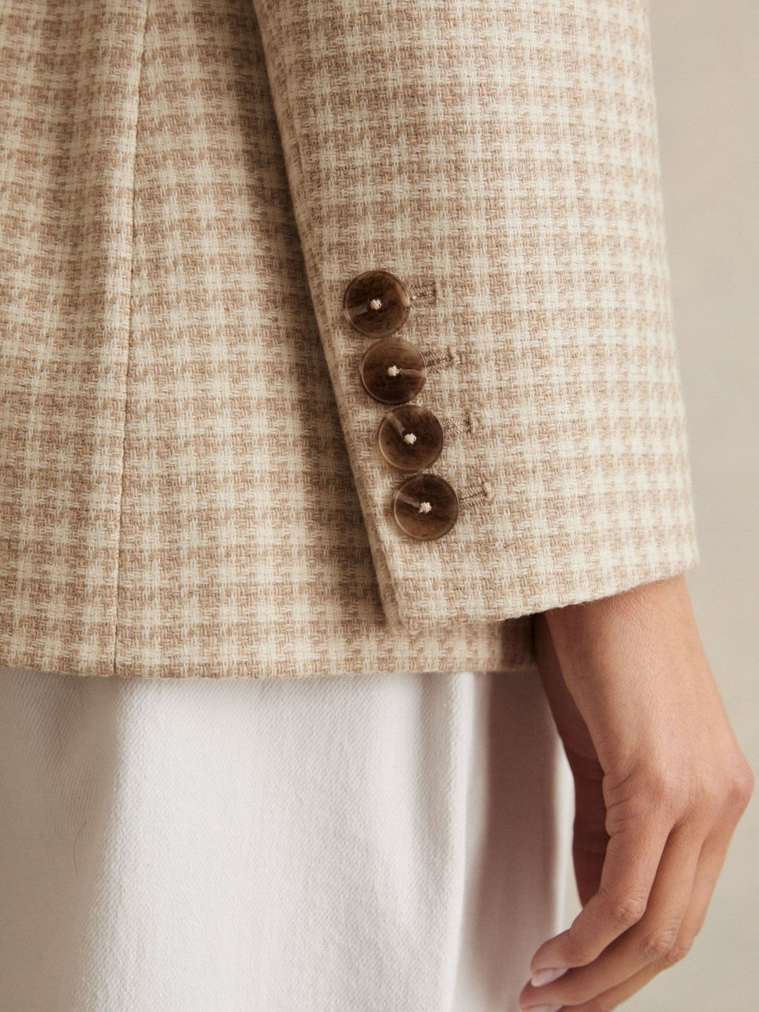 Reiss Affordable - Petite Double Breasted Check Blazer With Wool in Neutral Check
