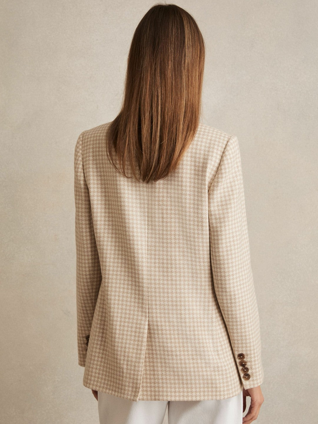 Reiss Affordable - Petite Double Breasted Check Blazer With Wool in Neutral Check