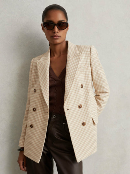 Reiss Deal - Double Breasted Check Blazer With Wool in Neutral Check