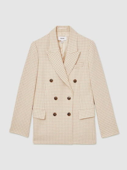 Reiss Deal - Double Breasted Check Blazer With Wool in Neutral Check