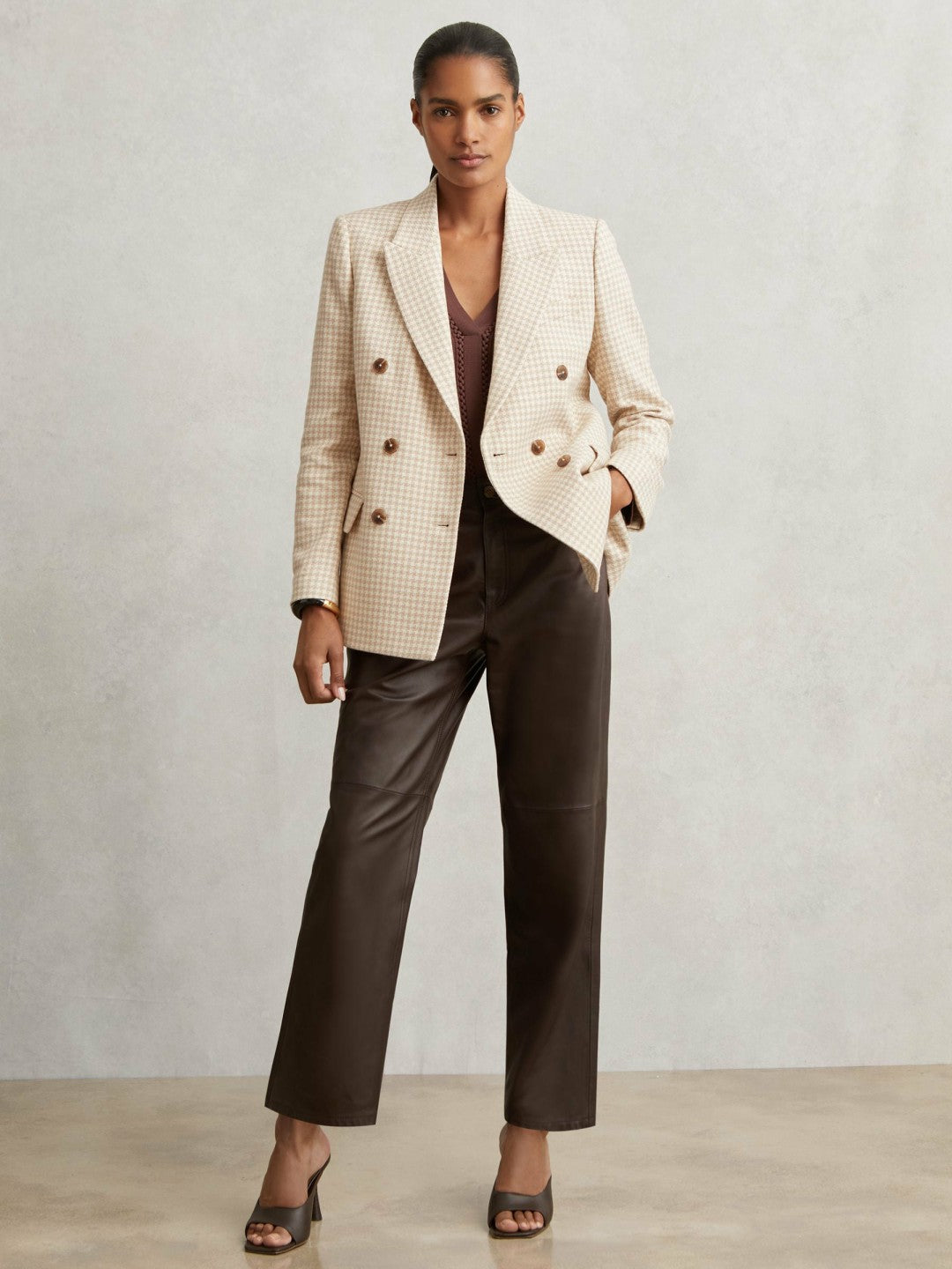 Reiss Deal - Double Breasted Check Blazer With Wool in Neutral Check