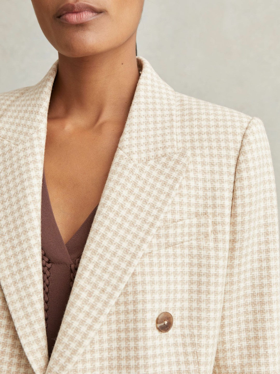Reiss Deal - Double Breasted Check Blazer With Wool in Neutral Check
