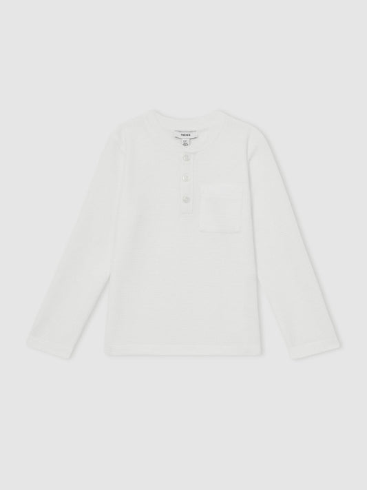 Reiss 13-14 yrs Cotton-Blend Waffle Henley T-Shirt in White