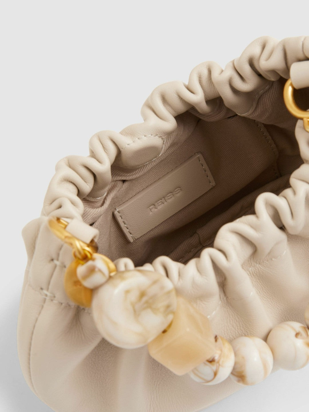 Reiss Sale - Leather Bead-Handle Pouch Bag in Off White