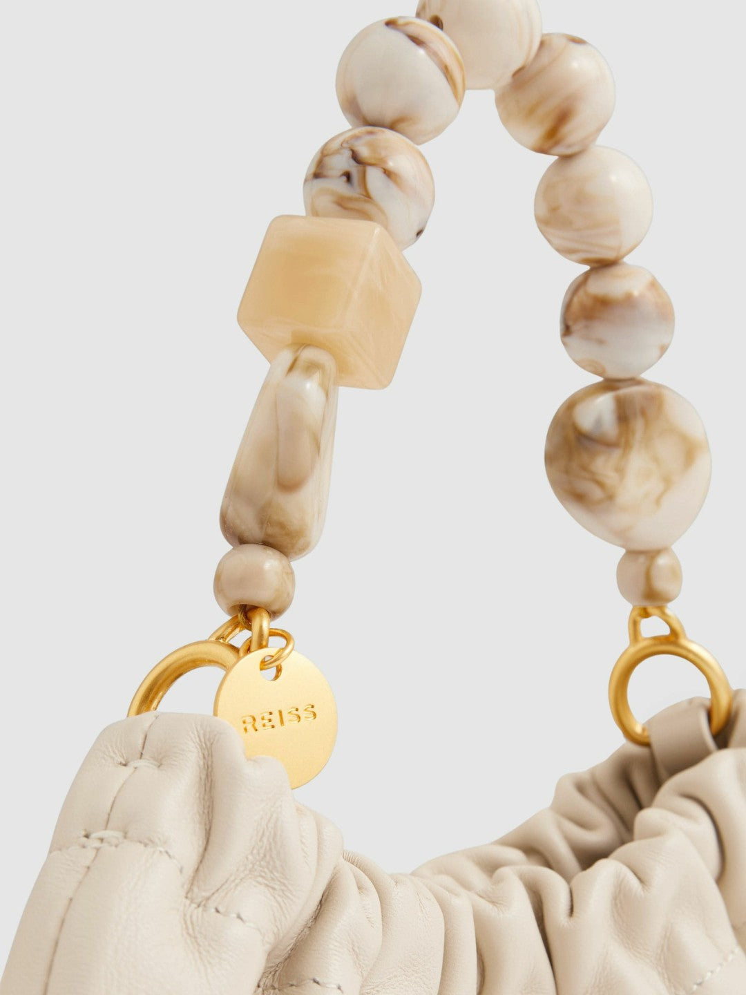 Reiss Sale - Leather Bead-Handle Pouch Bag in Off White