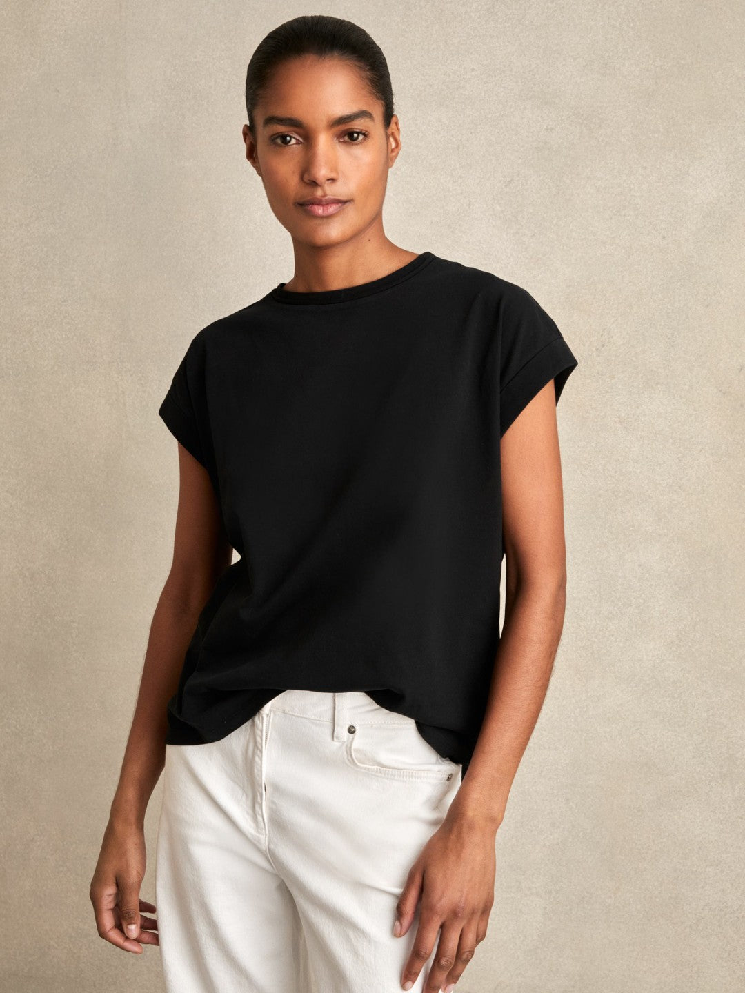 Reiss Savings - Brushed-Cotton Crew-Neck T-Shirt in Black