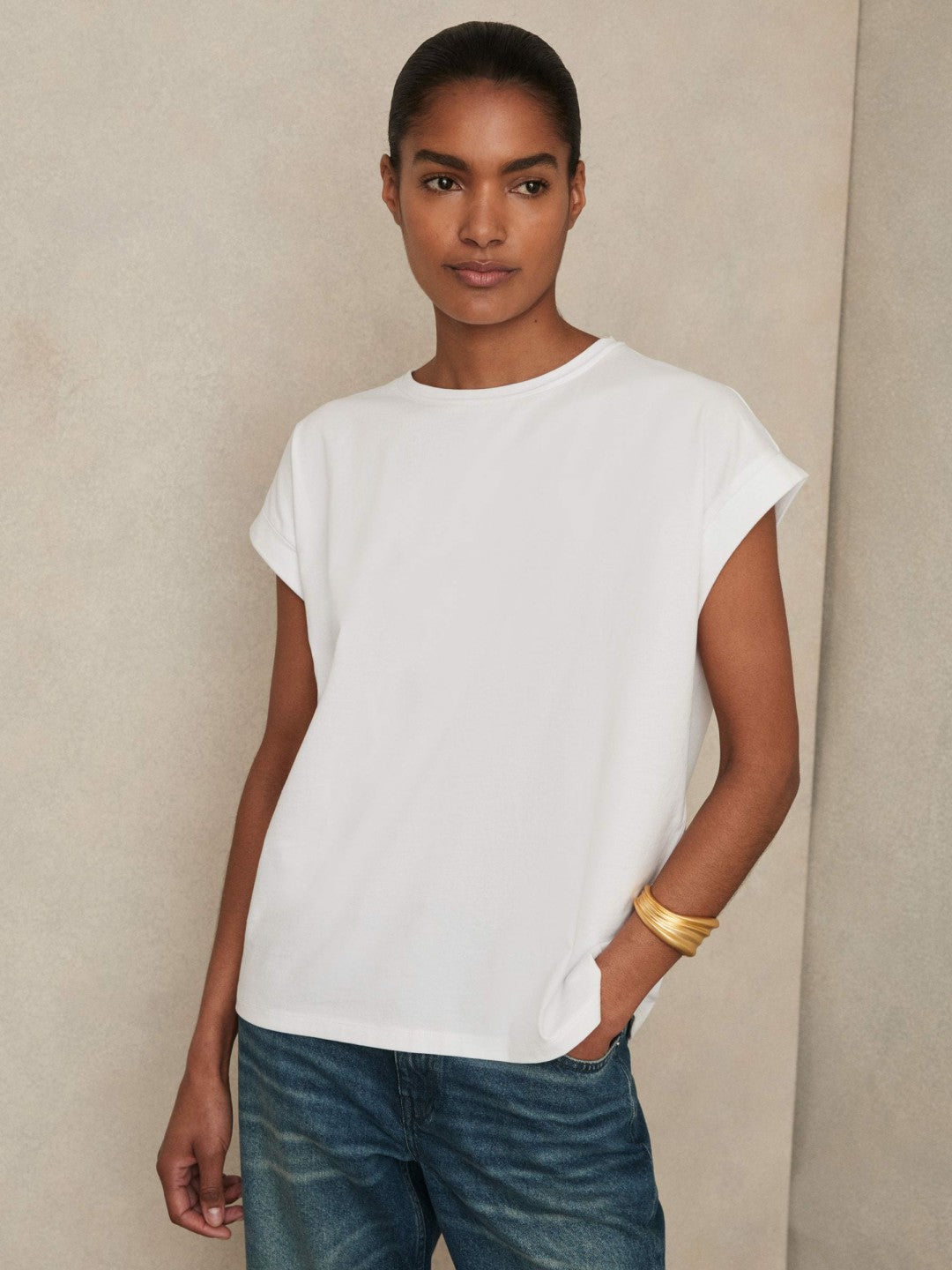 Reiss Best Seller - Brushed-Cotton Crew-Neck T-Shirt in White