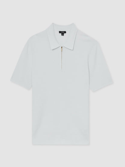 Reiss Deal - Textured Half-Zip Polo Shirt in White