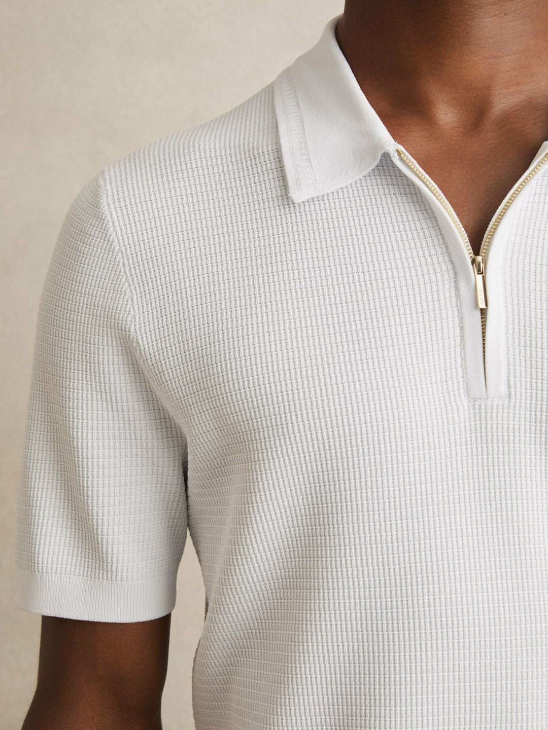 Reiss Deal - Textured Half-Zip Polo Shirt in White