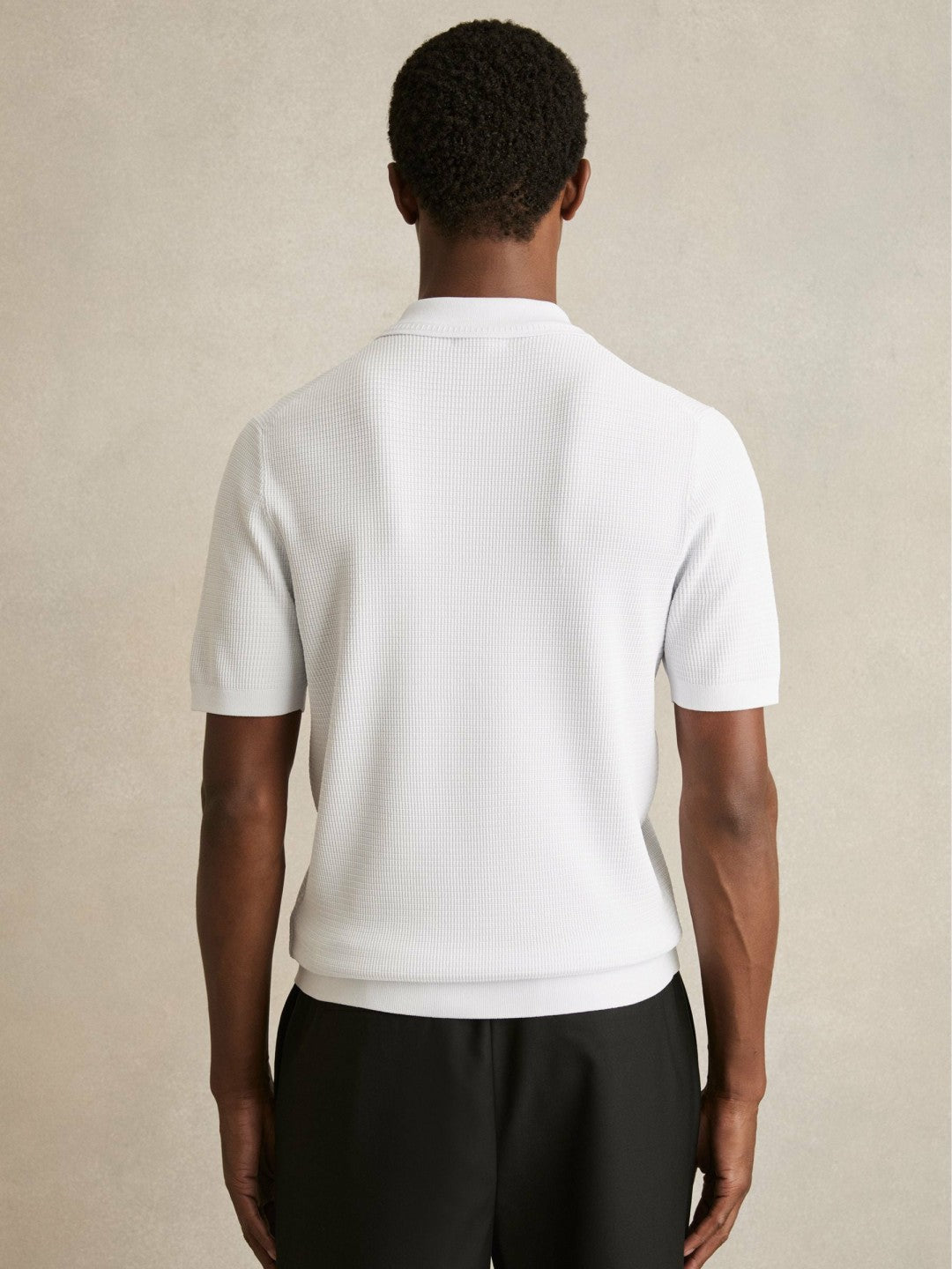Reiss Deal - Textured Half-Zip Polo Shirt in White