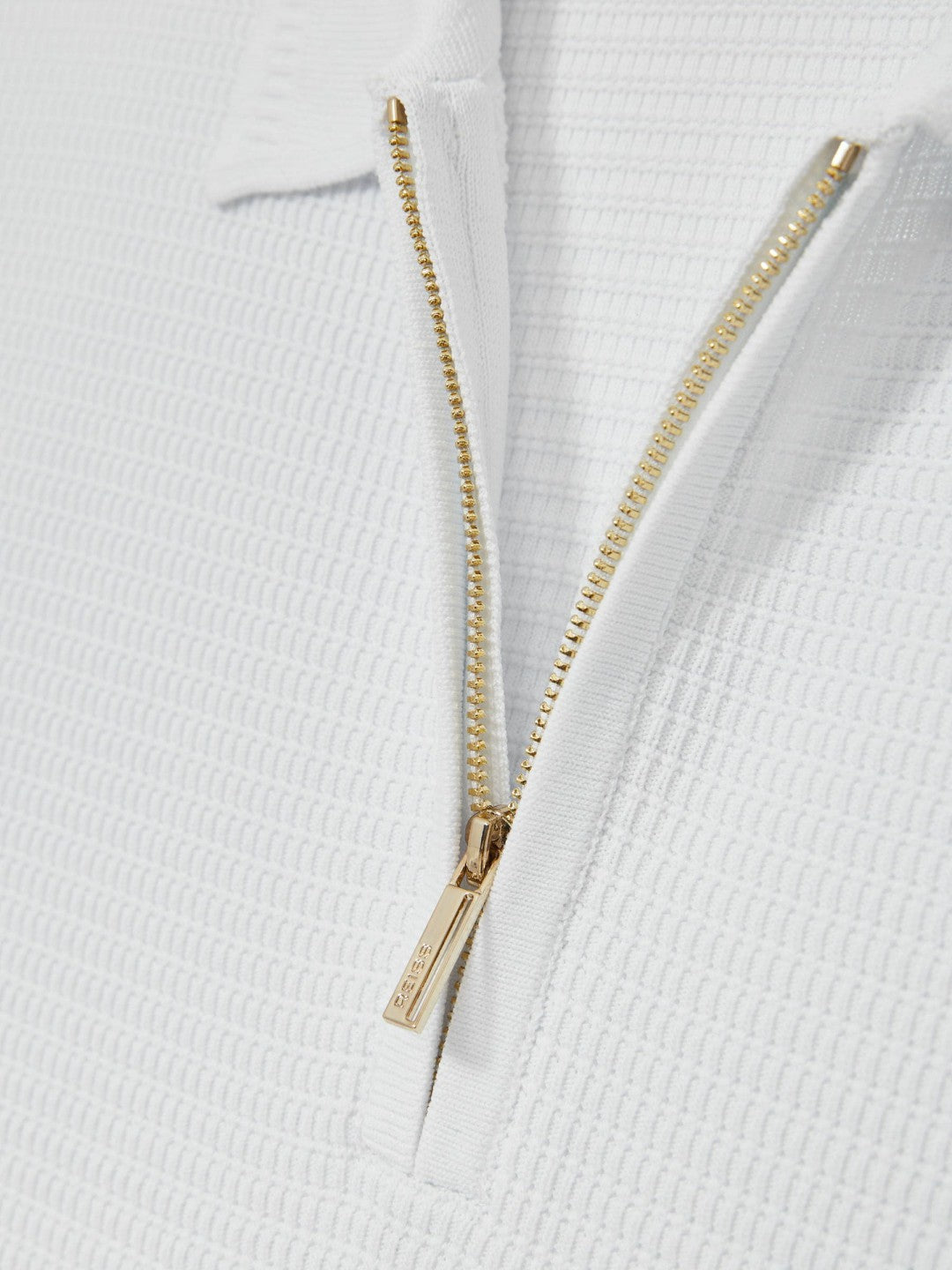 Reiss Deal - Textured Half-Zip Polo Shirt in White