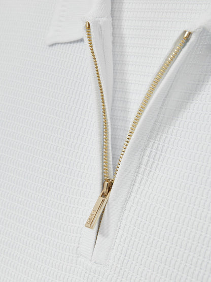 Reiss Deal - Textured Half-Zip Polo Shirt in White