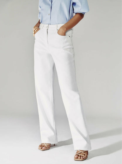 Reiss Affordable - Petite Straight Leg Turn Up Jeans in White