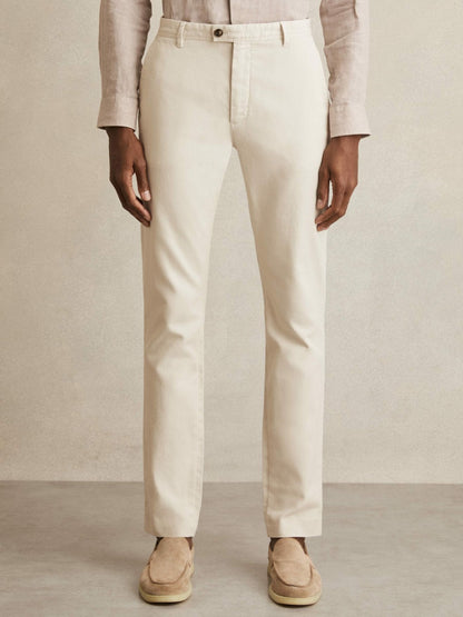 Reiss Savings - Cotton-Piqué Slim-Fit Chinos in Off White