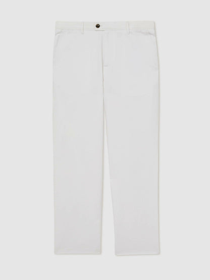 Reiss Best Seller - Cotton-Linen Relaxed-Fit Trousers in White