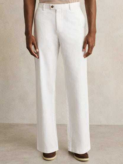 Reiss Best Seller - Cotton-Linen Relaxed-Fit Trousers in White