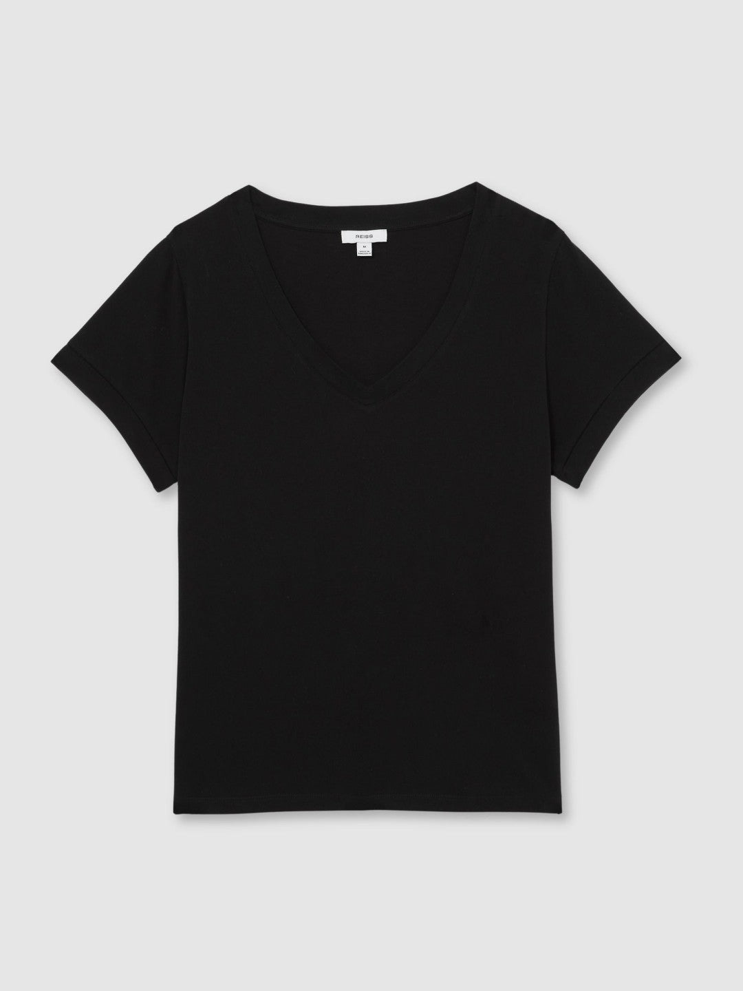Reiss Best Seller - Brushed-Cotton V-Neck T-Shirt in Black