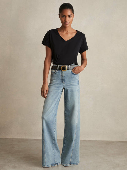 Reiss Best Seller - Brushed-Cotton V-Neck T-Shirt in Black