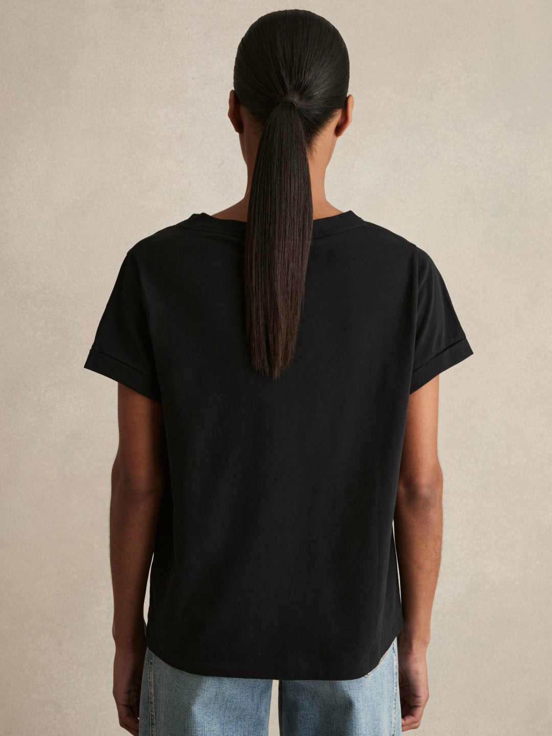 Reiss Best Seller - Brushed-Cotton V-Neck T-Shirt in Black
