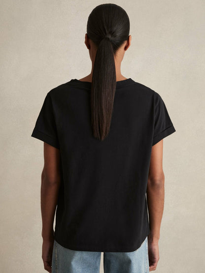 Reiss Best Seller - Brushed-Cotton V-Neck T-Shirt in Black