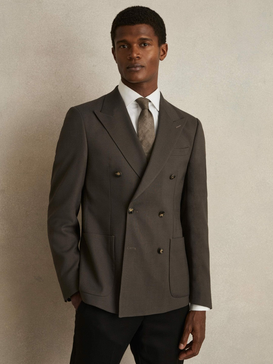 Reiss Offer - Slim Fit Double Breasted Suit Blazer in Dark Green