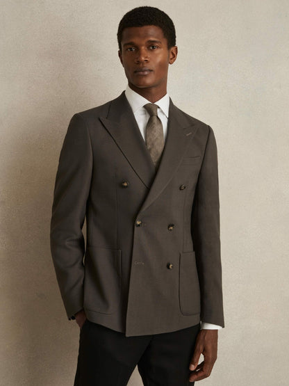 Reiss Offer - Slim Fit Double Breasted Suit Blazer in Dark Green