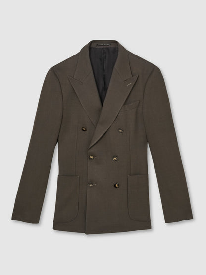 Reiss Offer - Slim Fit Double Breasted Suit Blazer in Dark Green