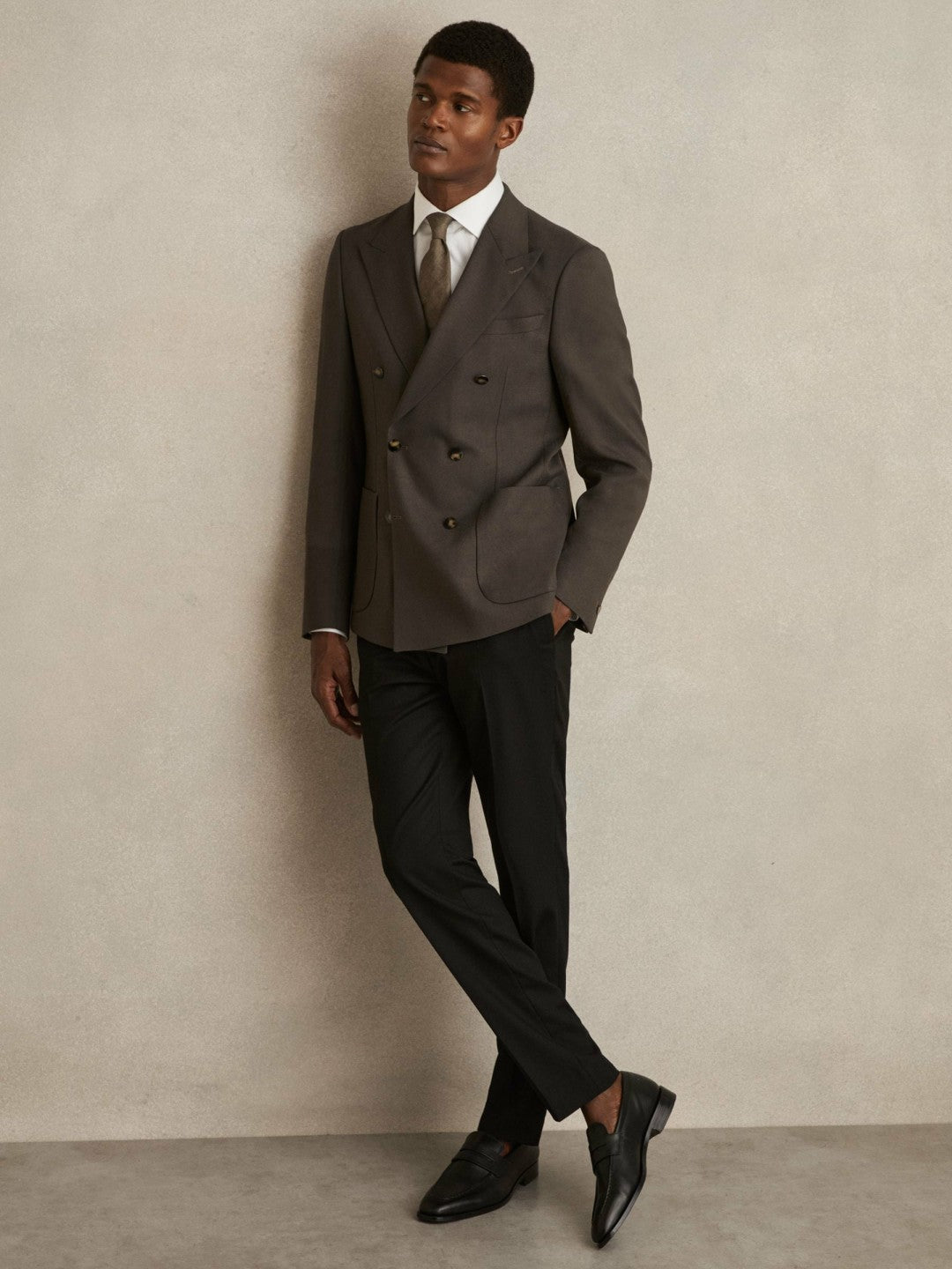 Reiss Offer - Slim Fit Double Breasted Suit Blazer in Dark Green