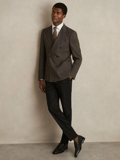 Reiss Offer - Slim Fit Double Breasted Suit Blazer in Dark Green