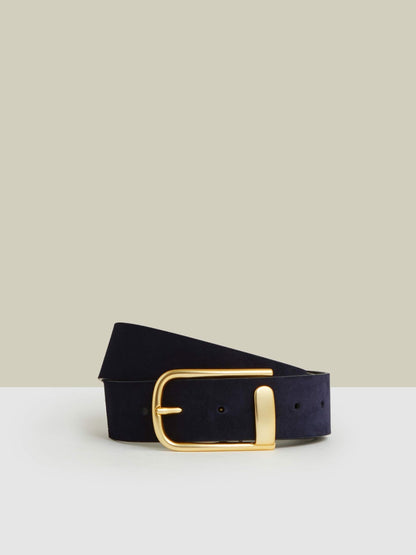 Reiss Savings - Leather Half Keeper Belt in Navy