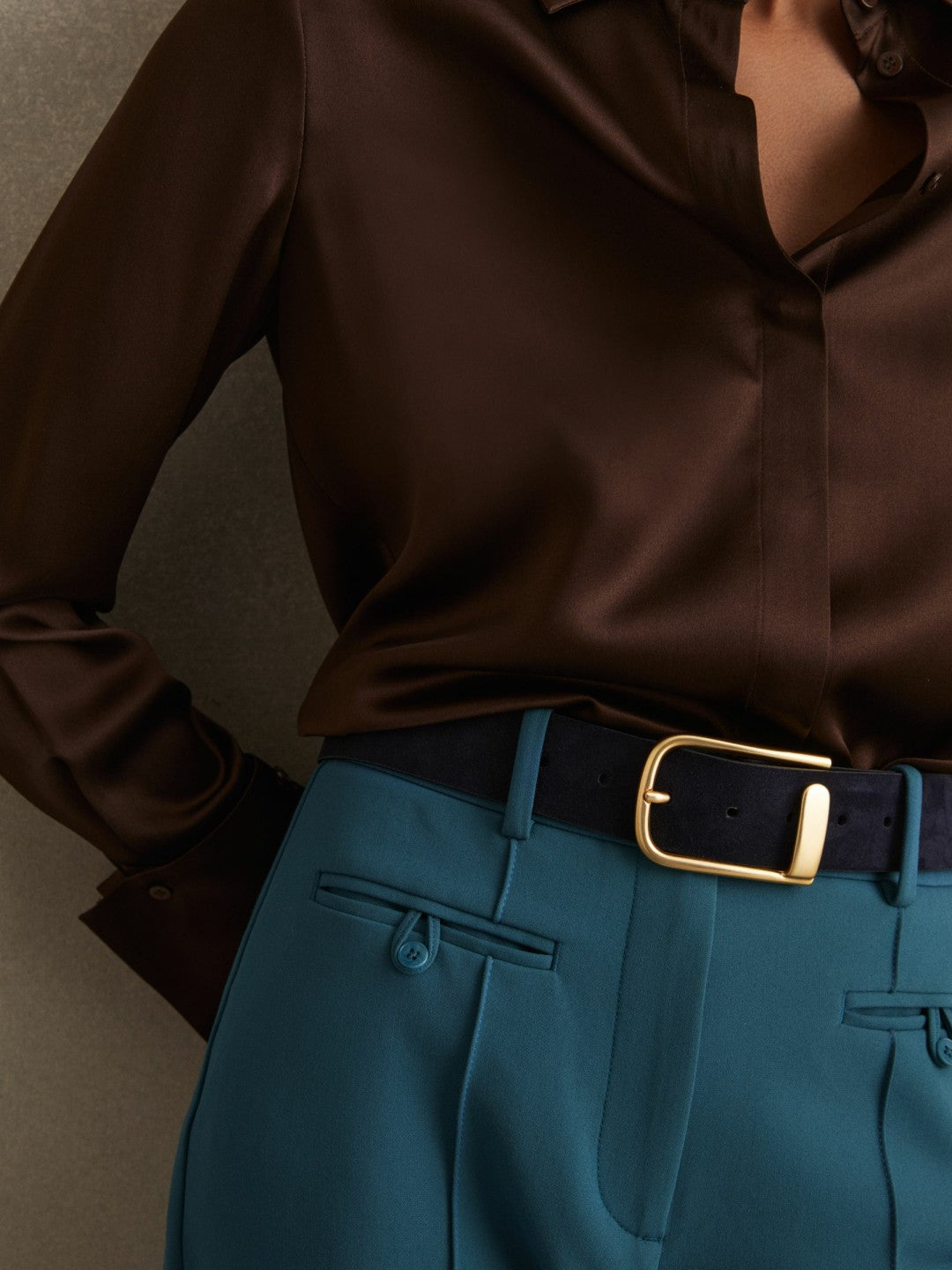 Reiss Savings - Leather Half Keeper Belt in Navy