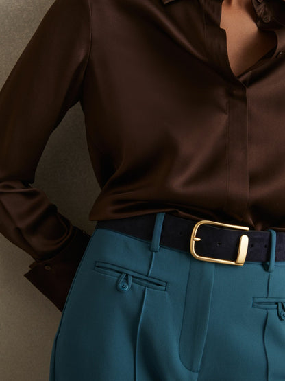 Reiss Savings - Leather Half Keeper Belt in Navy