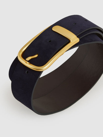 Reiss Savings - Leather Half Keeper Belt in Navy