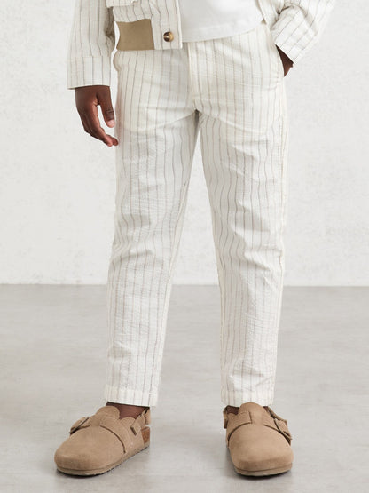 Reiss Deal - 9-13 yrs Cotton Pinstripe Trousers Regular-Fit in Off White/Taupe Brown