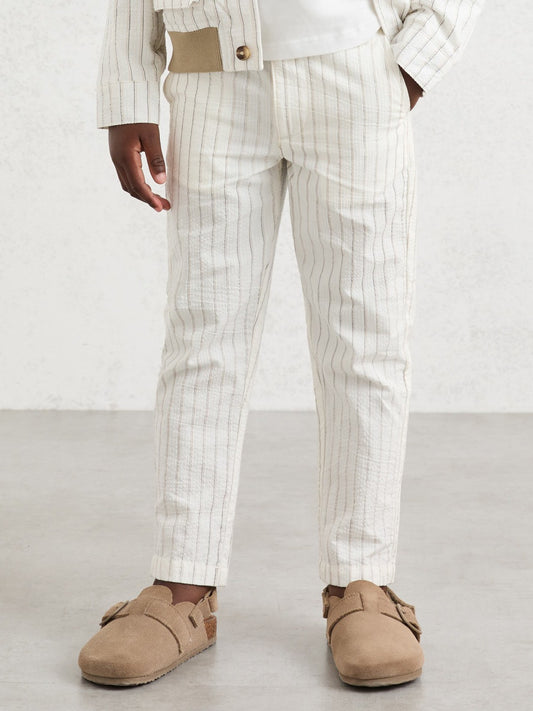 Reiss Deal - 9-13 yrs Cotton Pinstripe Trousers Regular-Fit in Off White/Taupe Brown
