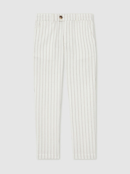 Reiss Deal - 9-13 yrs Cotton Pinstripe Trousers Regular-Fit in Off White/Taupe Brown